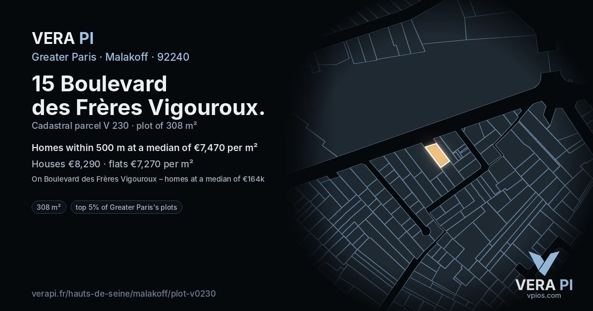 15 Boulevard des Frères Vigouroux, Malakoff at night – the plot lit, the parcels around coloured by the prices near them