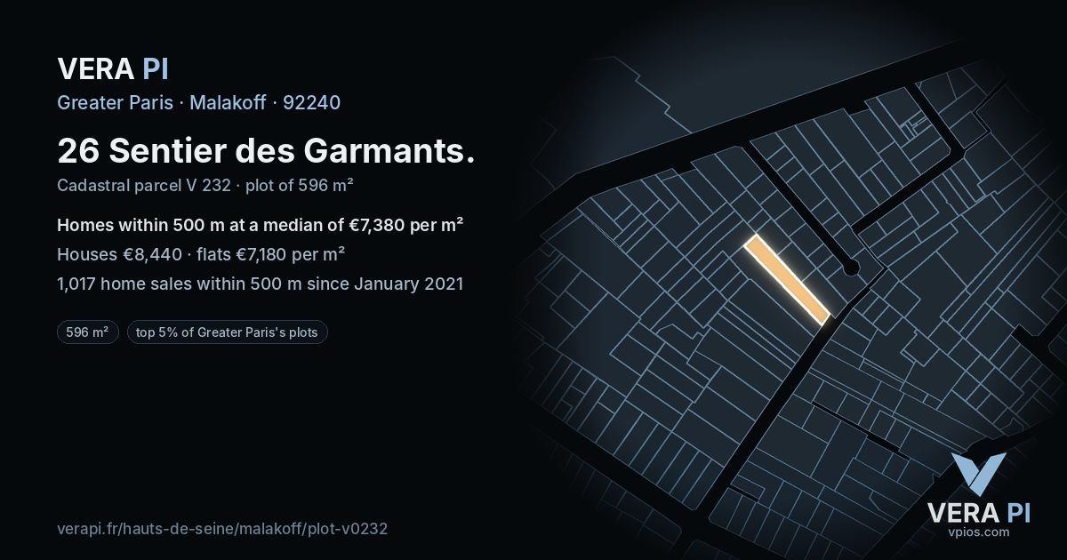 26 Sentier des Garmants, Malakoff at night – the plot lit, the parcels around coloured by the prices near them