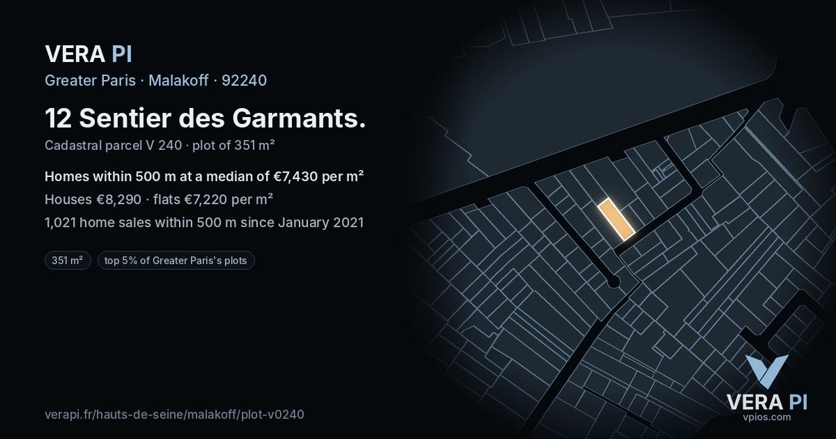 12 Sentier des Garmants, Malakoff at night – the plot lit, the parcels around coloured by the prices near them