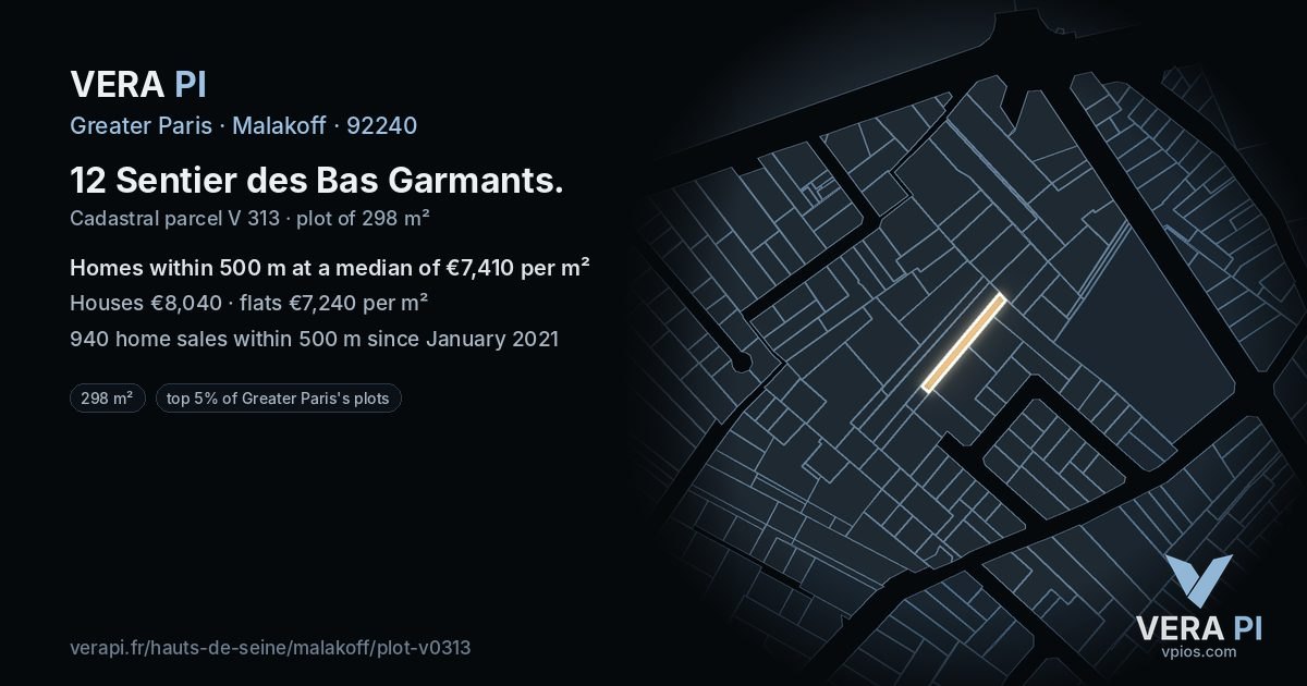 12 Sentier des Bas Garmants, Malakoff at night – the plot lit, the parcels around coloured by the prices near them