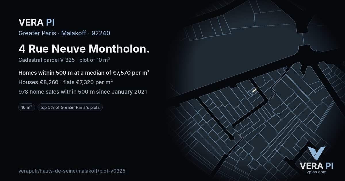4 Rue Neuve Montholon, Malakoff at night – the plot lit, the parcels around coloured by the prices near them