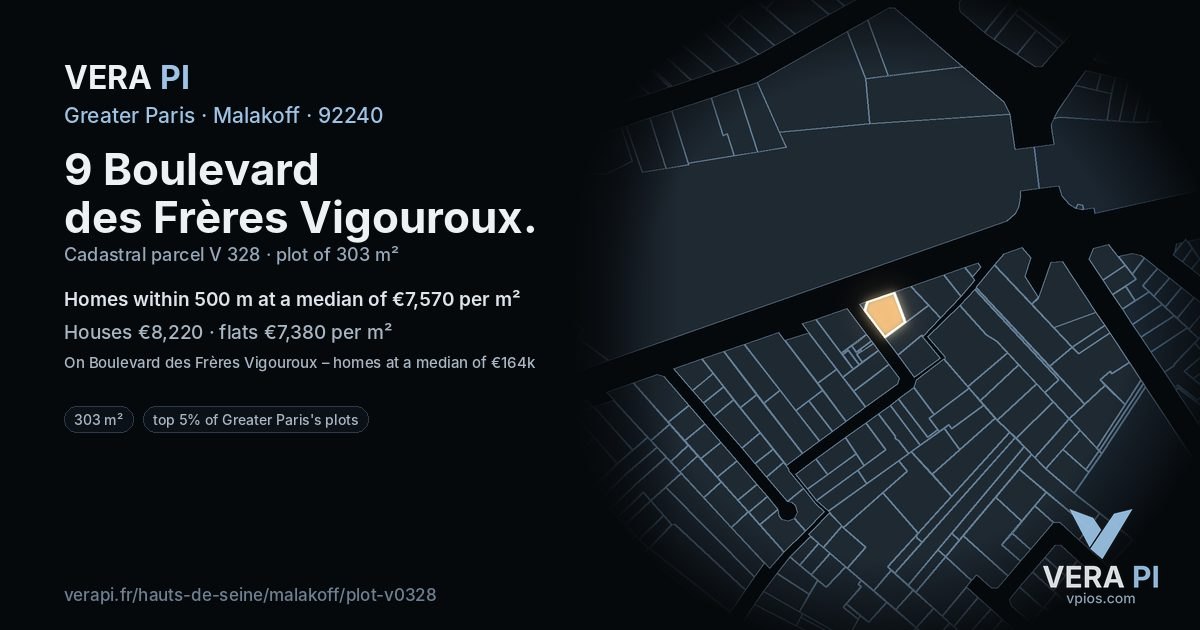 9 Boulevard des Frères Vigouroux, Malakoff at night – the plot lit, the parcels around coloured by the prices near them