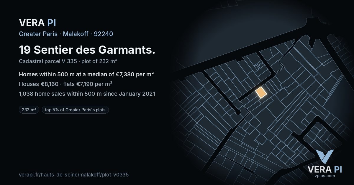19 Sentier des Garmants, Malakoff at night – the plot lit, the parcels around coloured by the prices near them