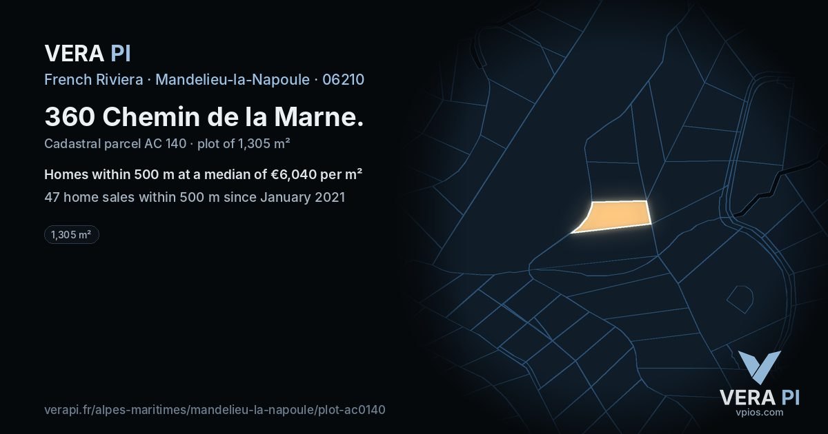 360 Chemin de la Marne, Mandelieu-la-Napoule at night – the plot lit, the parcels around coloured by the prices near them