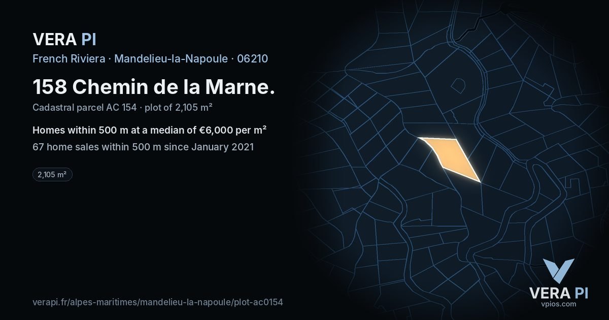 158 Chemin de la Marne, Mandelieu-la-Napoule at night – the plot lit, the parcels around coloured by the prices near them