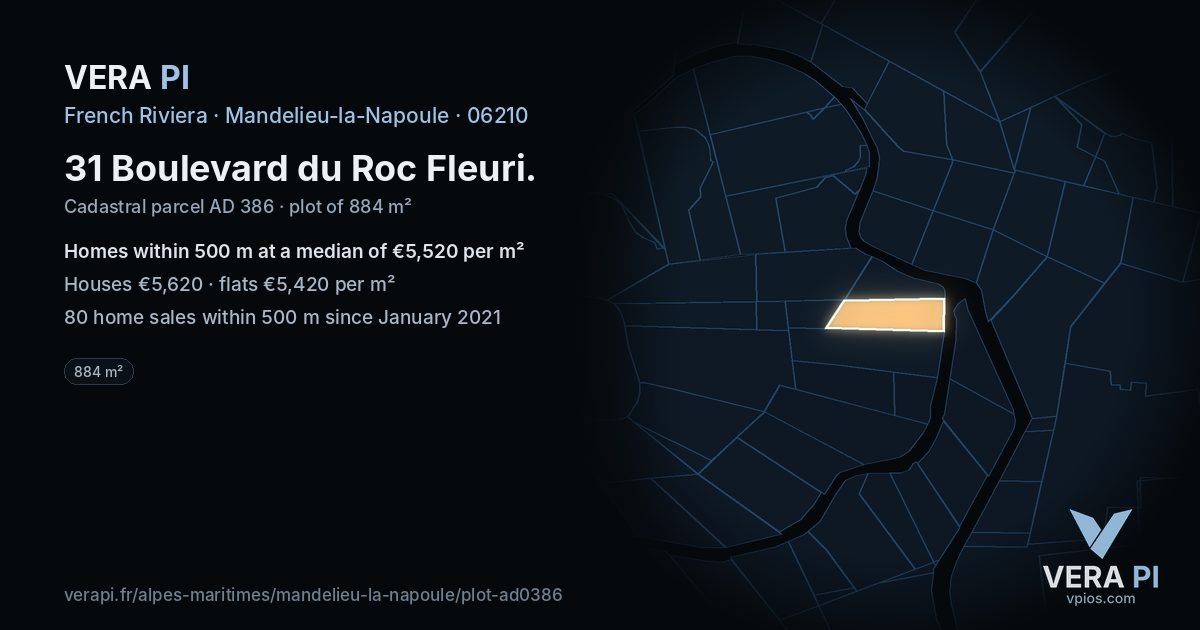 31 Boulevard du Roc Fleuri, Mandelieu-la-Napoule at night – the plot lit, the parcels around coloured by the prices near them