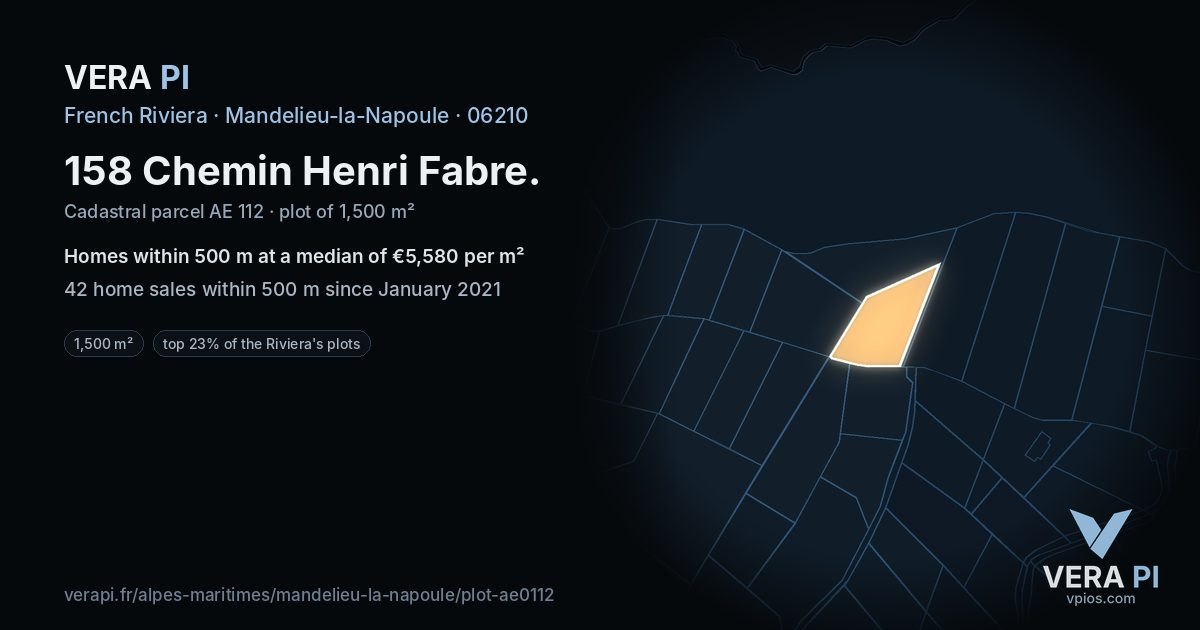 158 Chemin Henri Fabre, Mandelieu-la-Napoule at night – the plot lit, the parcels around coloured by the prices near them