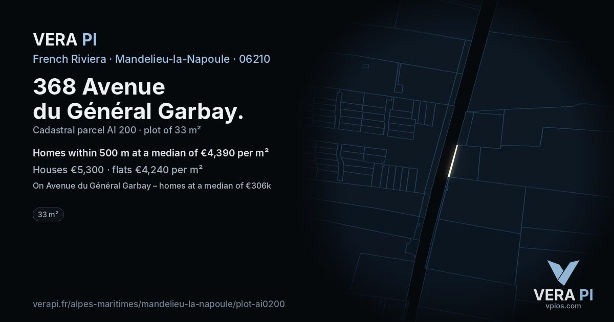 368 Avenue du Général Garbay, Mandelieu-la-Napoule at night – the plot lit, the parcels around coloured by the prices near them