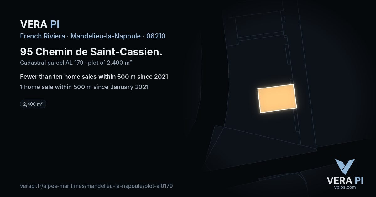 95 Chemin de Saint-Cassien, Mandelieu-la-Napoule at night – the plot lit, the parcels around coloured by the prices near them