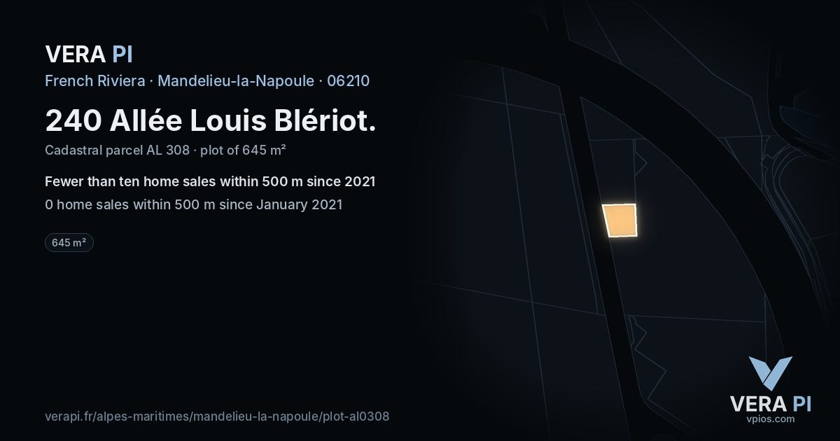 240 Allée Louis Blériot, Mandelieu-la-Napoule at night – the plot lit, the parcels around coloured by the prices near them