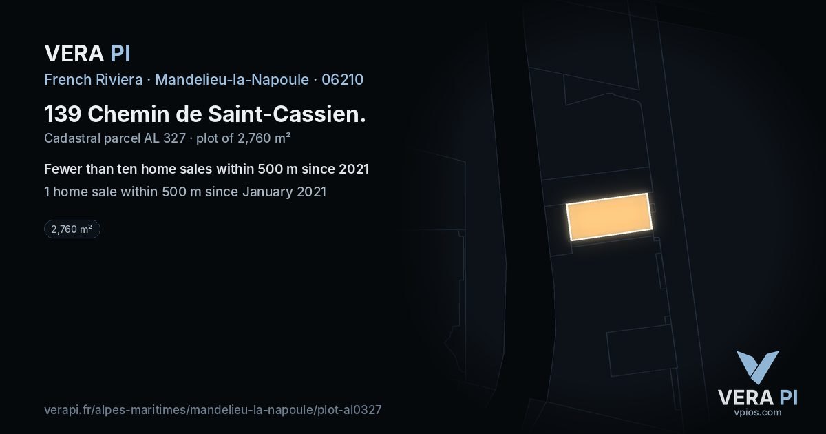 139 Chemin de Saint-Cassien, Mandelieu-la-Napoule at night – the plot lit, the parcels around coloured by the prices near them