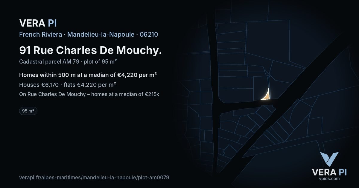 91 Rue Charles De Mouchy, Mandelieu-la-Napoule at night – the plot lit, the parcels around coloured by the prices near them