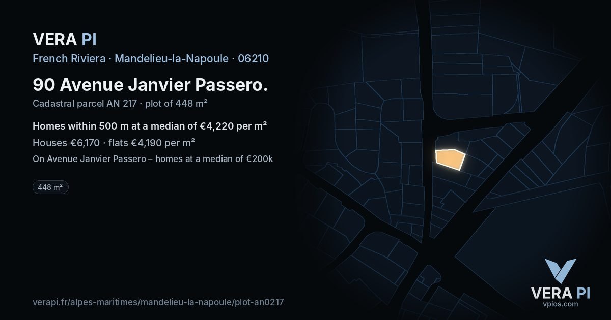 90 Avenue Janvier Passero, Mandelieu-la-Napoule at night – the plot lit, the parcels around coloured by the prices near them