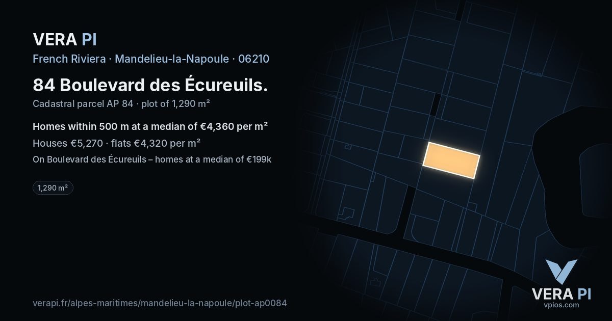 84 Boulevard des Écureuils, Mandelieu-la-Napoule at night – the plot lit, the parcels around coloured by the prices near them