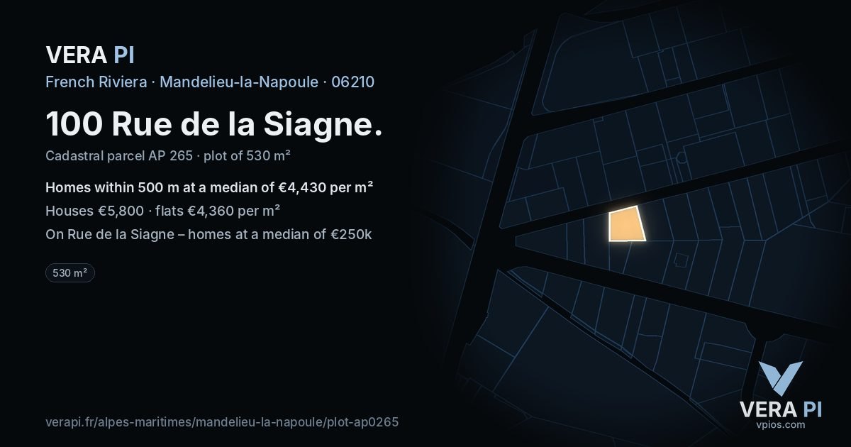 100 Rue de la Siagne, Mandelieu-la-Napoule at night – the plot lit, the parcels around coloured by the prices near them