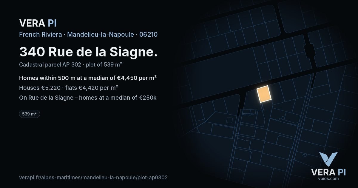 340 Rue de la Siagne, Mandelieu-la-Napoule at night – the plot lit, the parcels around coloured by the prices near them