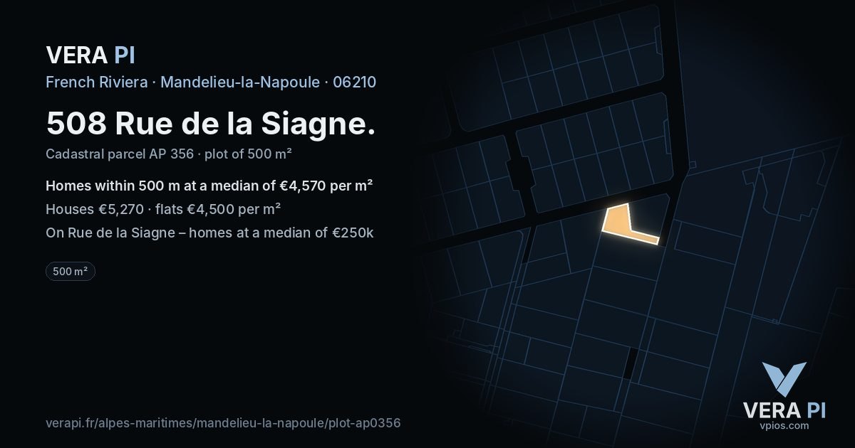 508 Rue de la Siagne, Mandelieu-la-Napoule at night – the plot lit, the parcels around coloured by the prices near them