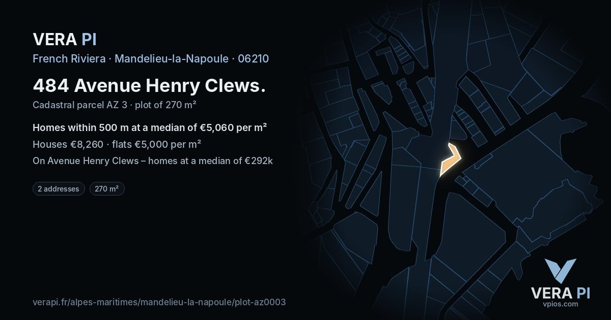 484 Avenue Henry Clews, Mandelieu-la-Napoule at night – the plot lit, the parcels around coloured by the prices near them
