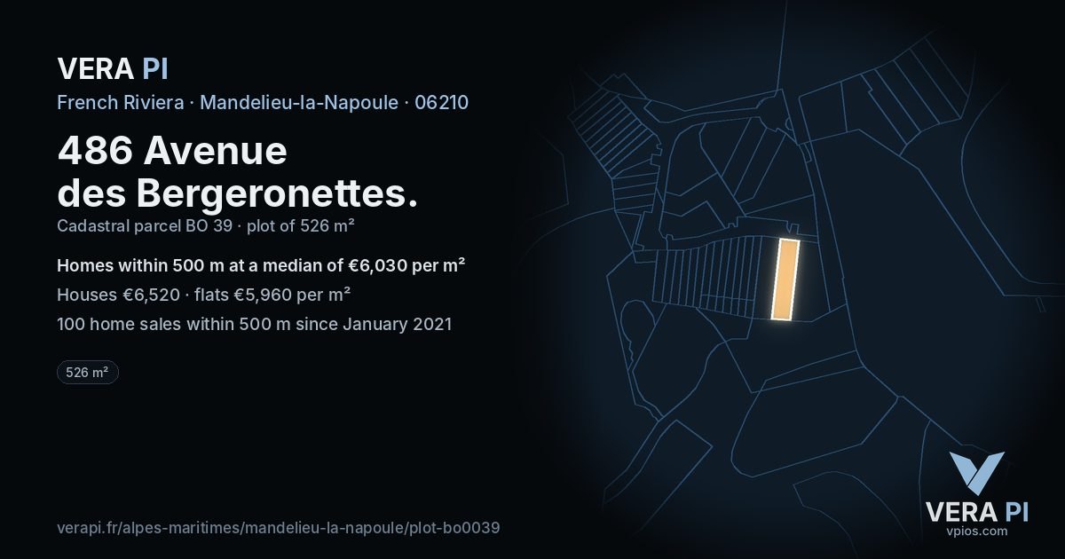 486 Avenue des Bergeronettes, Mandelieu-la-Napoule at night – the plot lit, the parcels around coloured by the prices near them