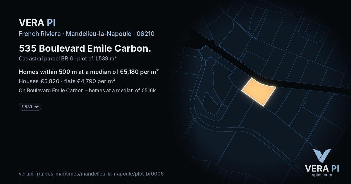 535 Boulevard Emile Carbon, Mandelieu-la-Napoule at night – the plot lit, the parcels around coloured by the prices near them