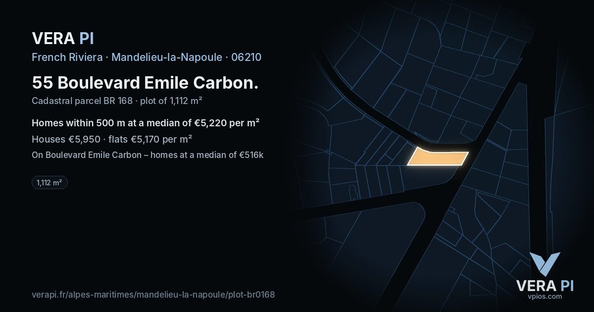 55 Boulevard Emile Carbon, Mandelieu-la-Napoule at night – the plot lit, the parcels around coloured by the prices near them