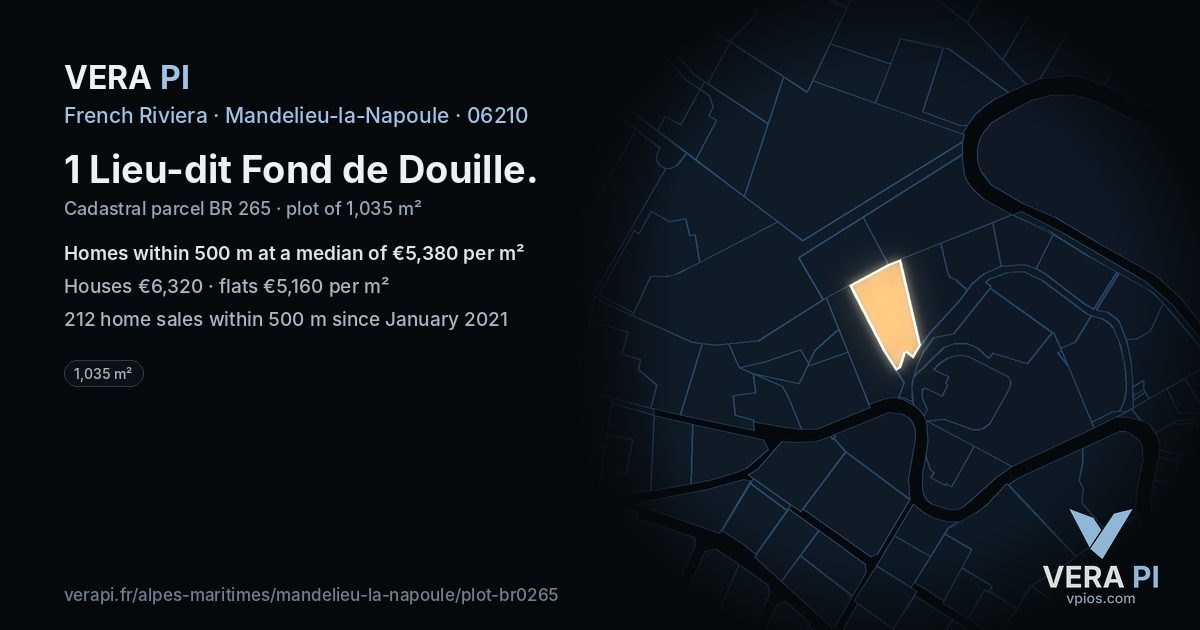1 Lieu-dit Fond de Douille, Mandelieu-la-Napoule at night – the plot lit, the parcels around coloured by the prices near them