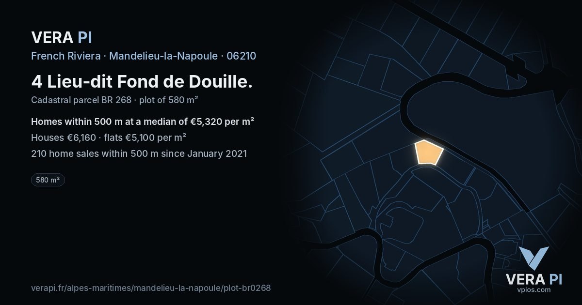 4 Lieu-dit Fond de Douille, Mandelieu-la-Napoule at night – the plot lit, the parcels around coloured by the prices near them