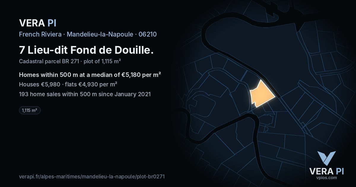 7 Lieu-dit Fond de Douille, Mandelieu-la-Napoule at night – the plot lit, the parcels around coloured by the prices near them