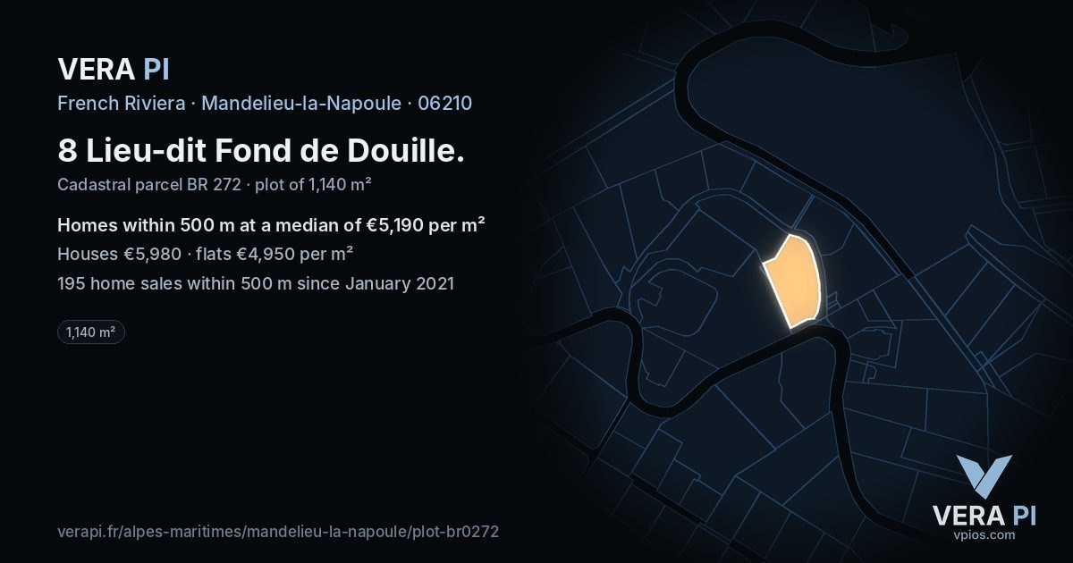 8 Lieu-dit Fond de Douille, Mandelieu-la-Napoule at night – the plot lit, the parcels around coloured by the prices near them