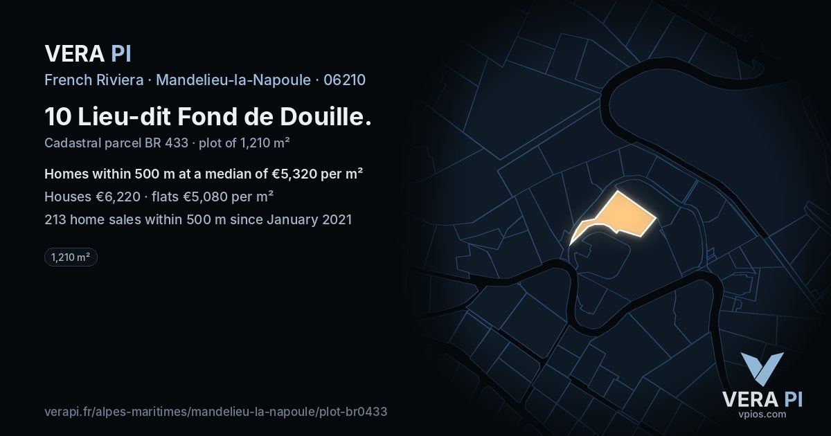 10 Lieu-dit Fond de Douille, Mandelieu-la-Napoule at night – the plot lit, the parcels around coloured by the prices near them