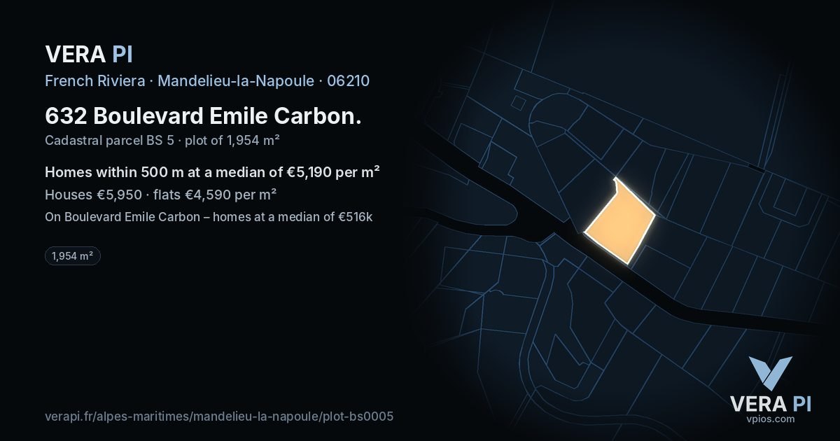 632 Boulevard Emile Carbon, Mandelieu-la-Napoule at night – the plot lit, the parcels around coloured by the prices near them