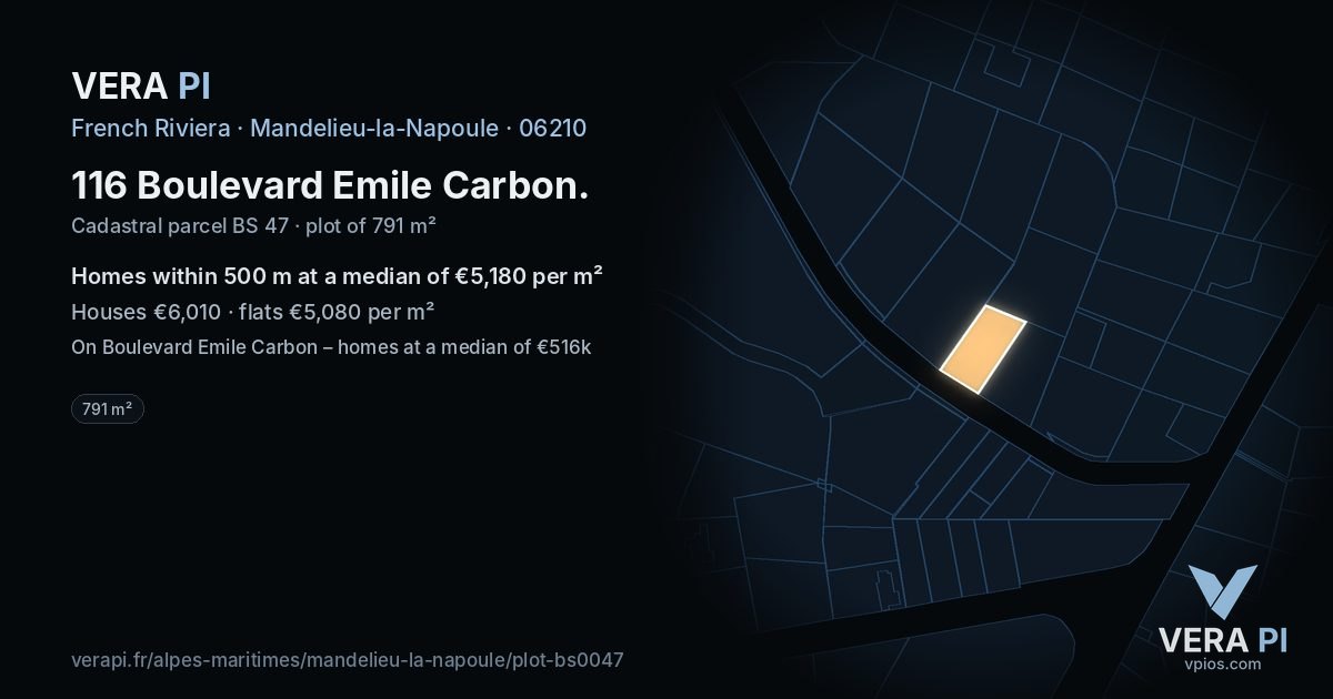 116 Boulevard Emile Carbon, Mandelieu-la-Napoule at night – the plot lit, the parcels around coloured by the prices near them