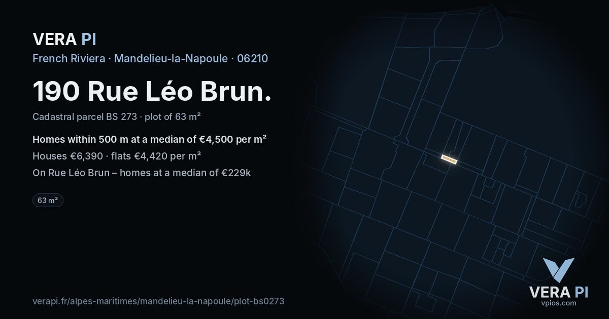 190 Rue Léo Brun, Mandelieu-la-Napoule at night – the plot lit, the parcels around coloured by the prices near them