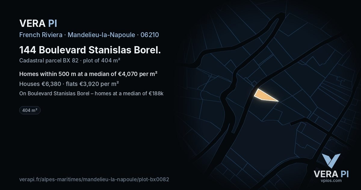 144 Boulevard Stanislas Borel, Mandelieu-la-Napoule at night – the plot lit, the parcels around coloured by the prices near them