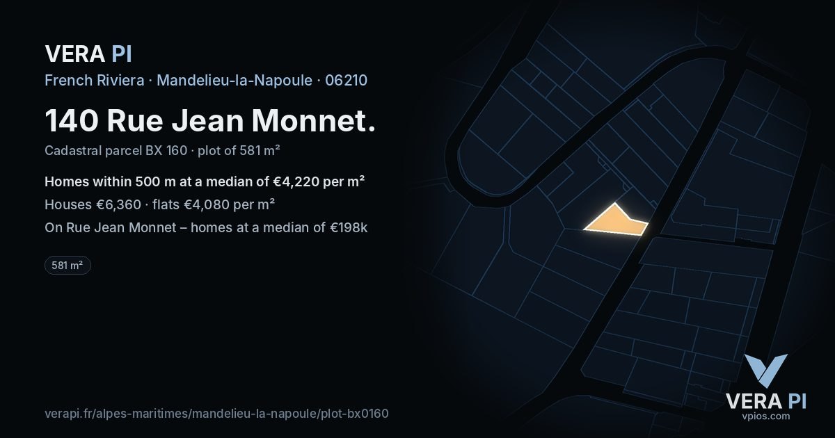140 Rue Jean Monnet, Mandelieu-la-Napoule at night – the plot lit, the parcels around coloured by the prices near them