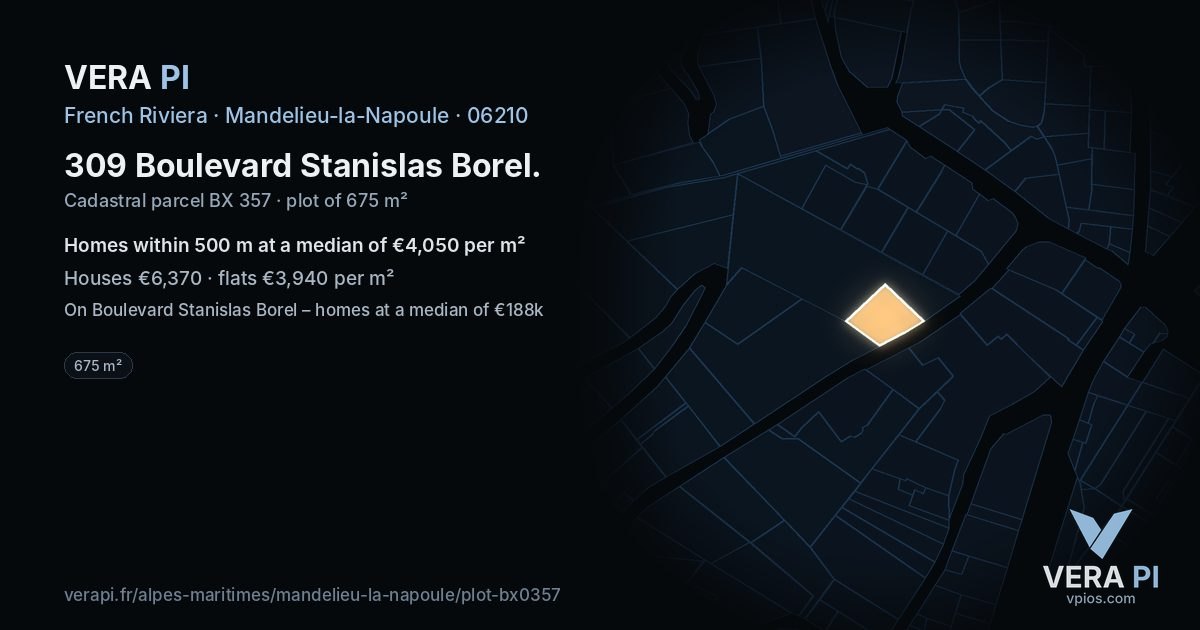 309 Boulevard Stanislas Borel, Mandelieu-la-Napoule at night – the plot lit, the parcels around coloured by the prices near them