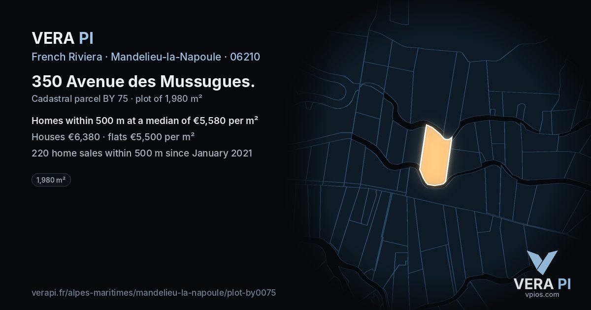 350 Avenue des Mussugues, Mandelieu-la-Napoule at night – the plot lit, the parcels around coloured by the prices near them