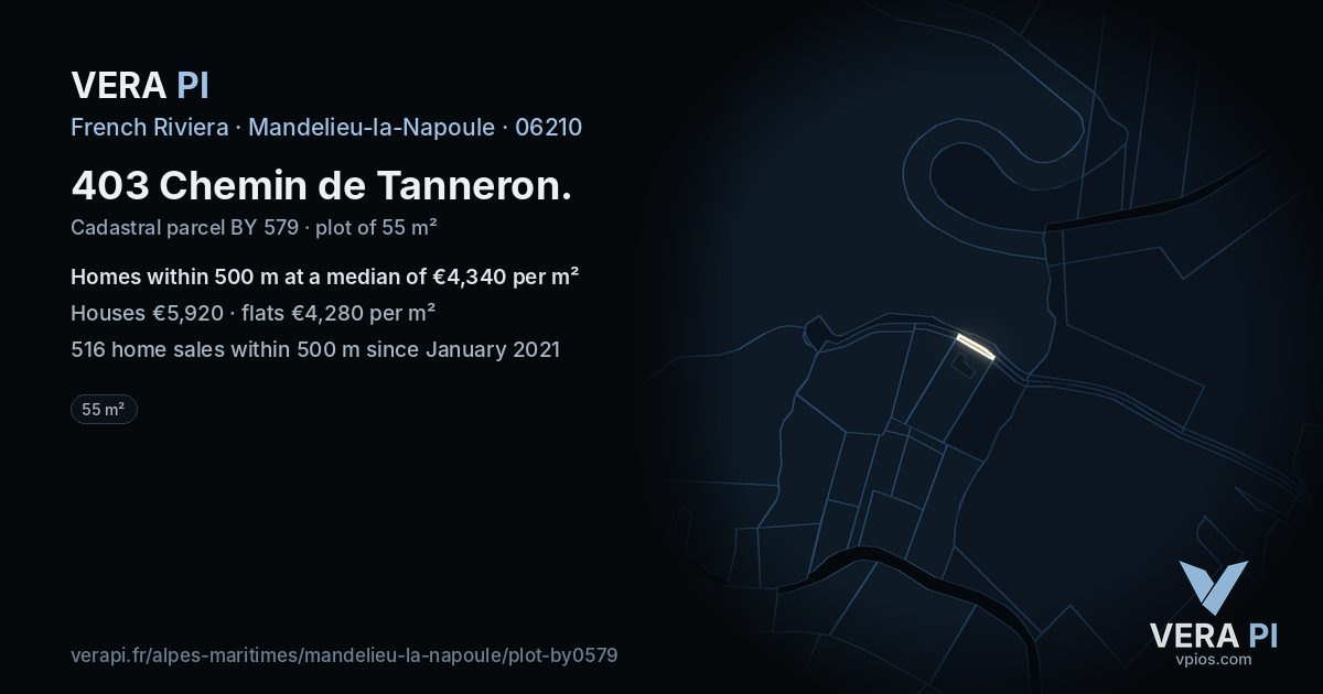 403 Chemin de Tanneron, Mandelieu-la-Napoule at night – the plot lit, the parcels around coloured by the prices near them