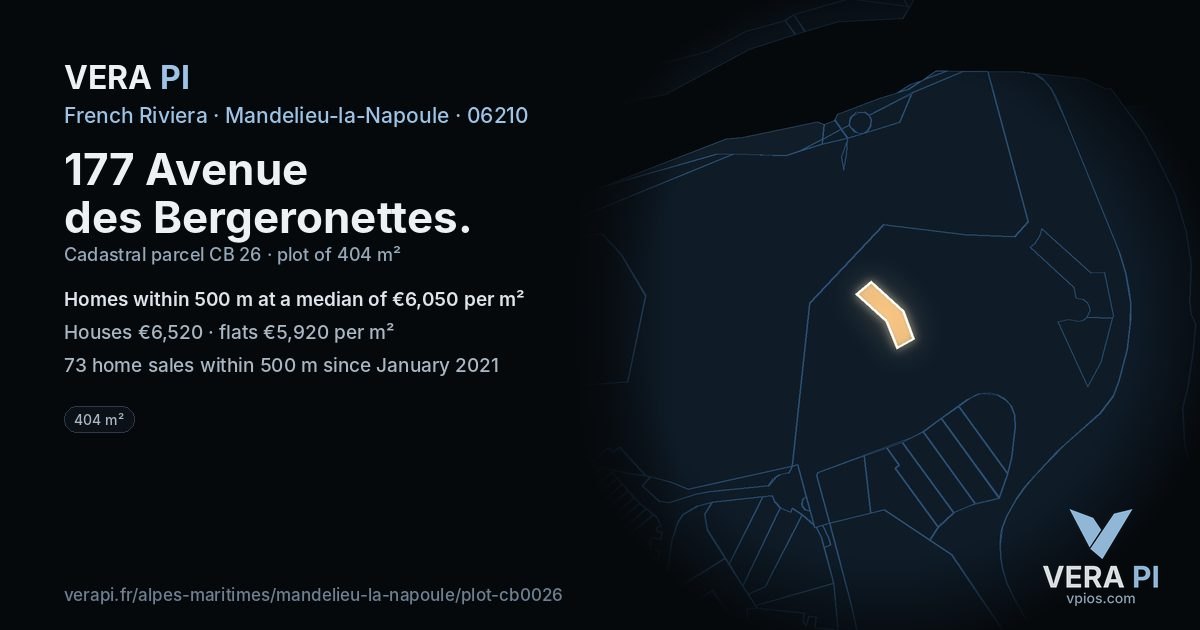 177 Avenue des Bergeronettes, Mandelieu-la-Napoule at night – the plot lit, the parcels around coloured by the prices near them