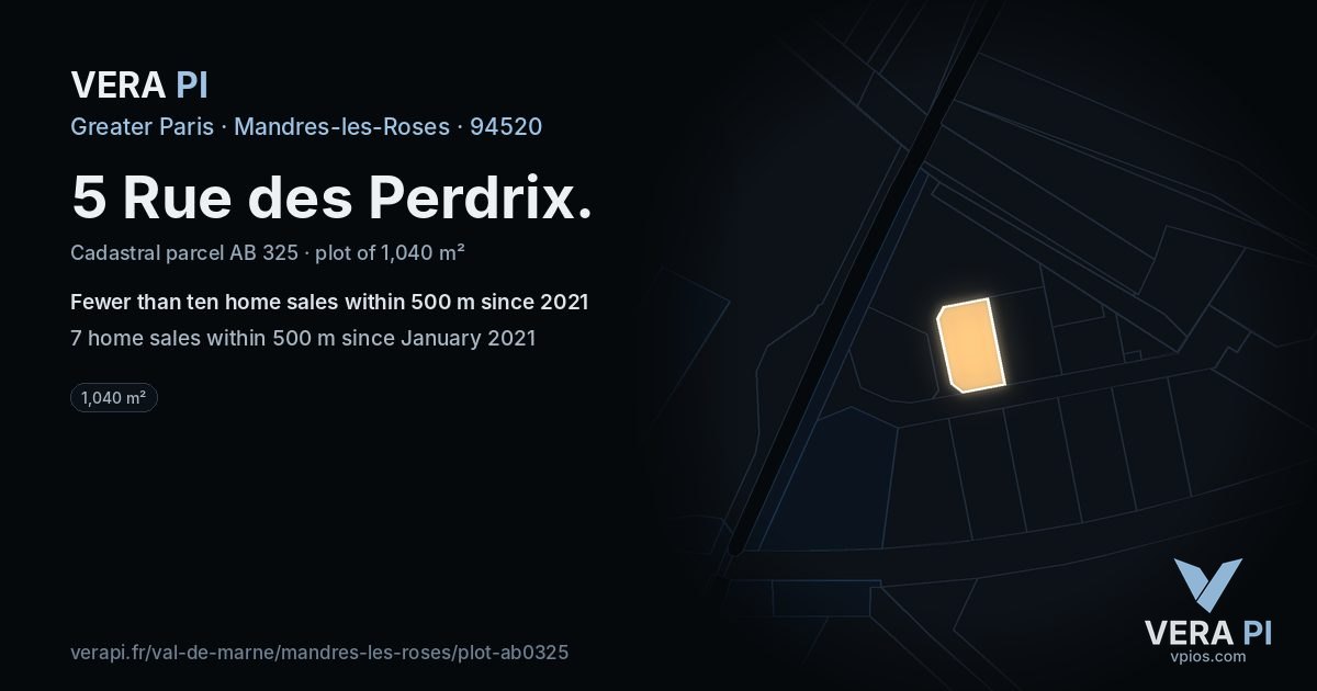 5 Rue des Perdrix, Mandres-les-Roses at night – the plot lit, the parcels around coloured by the prices near them