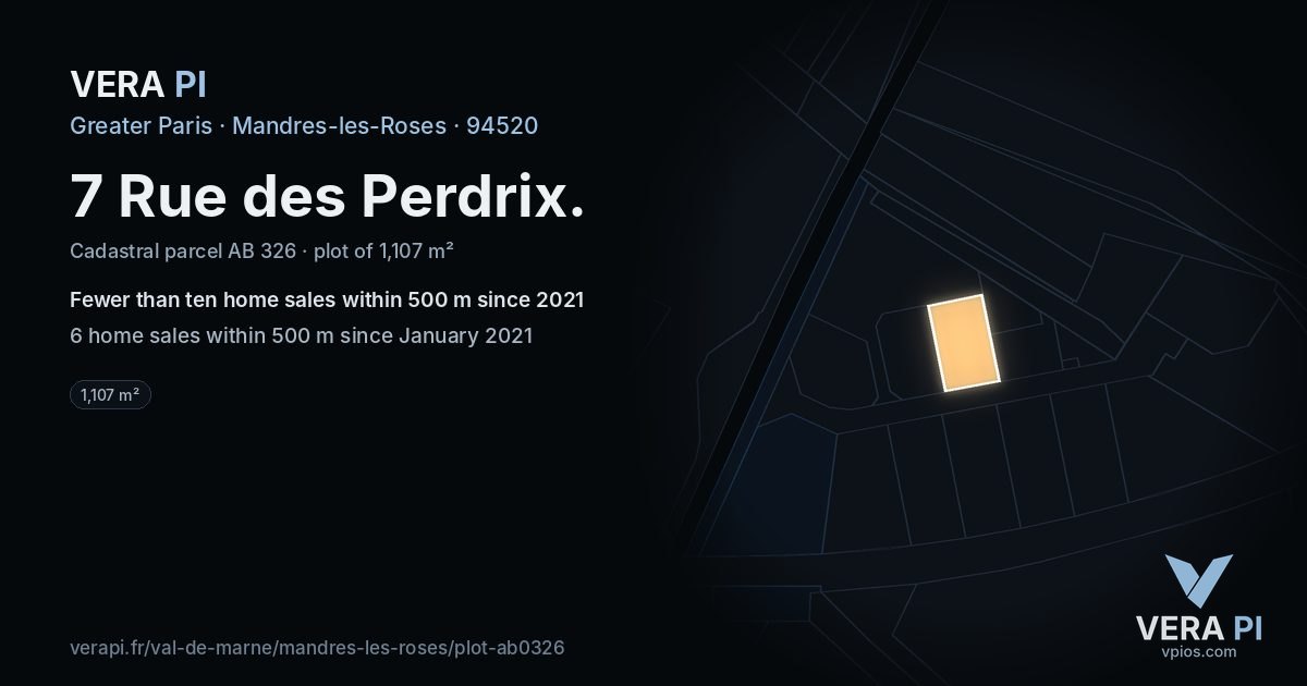 7 Rue des Perdrix, Mandres-les-Roses at night – the plot lit, the parcels around coloured by the prices near them