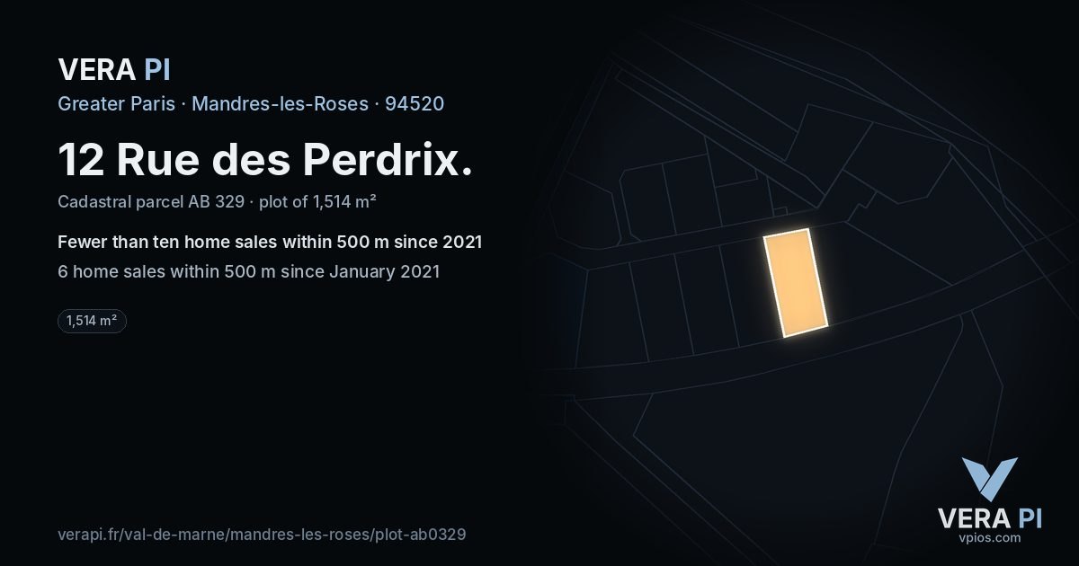 12 Rue des Perdrix, Mandres-les-Roses at night – the plot lit, the parcels around coloured by the prices near them