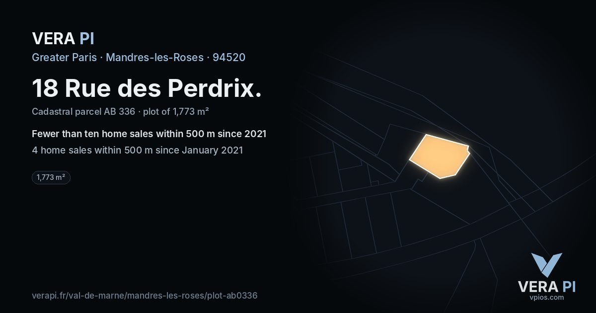 18 Rue des Perdrix, Mandres-les-Roses at night – the plot lit, the parcels around coloured by the prices near them