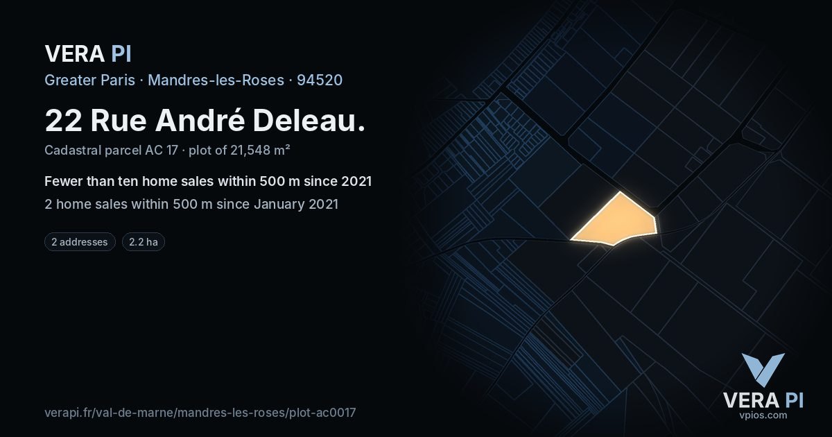 22 Rue André Deleau, Mandres-les-Roses at night – the plot lit, the parcels around coloured by the prices near them