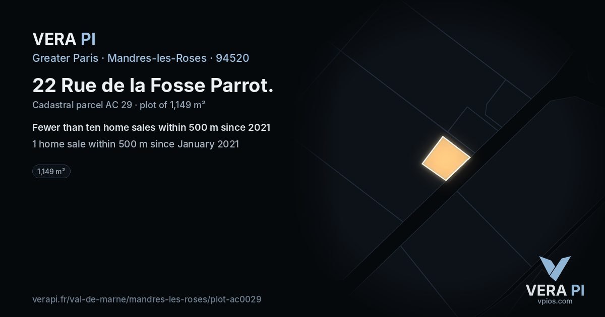 22 Rue de la Fosse Parrot, Mandres-les-Roses at night – the plot lit, the parcels around coloured by the prices near them