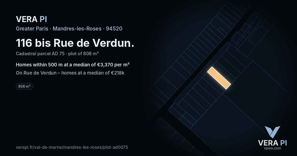 116 bis Rue de Verdun, Mandres-les-Roses at night – the plot lit, the parcels around coloured by the prices near them