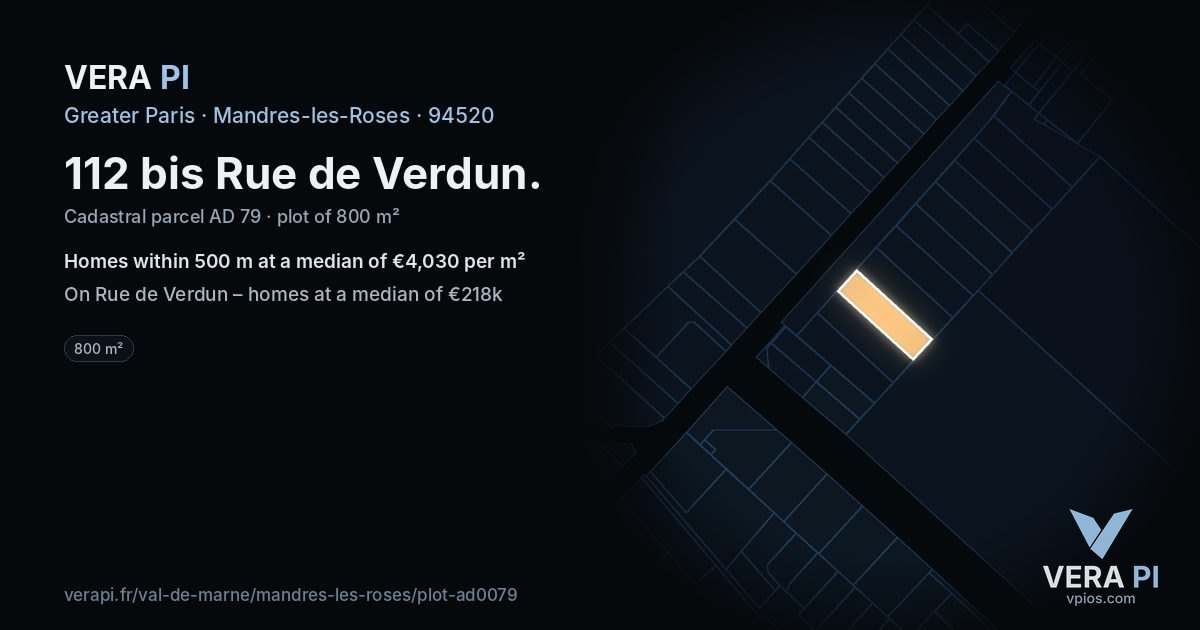 112 bis Rue de Verdun, Mandres-les-Roses at night – the plot lit, the parcels around coloured by the prices near them