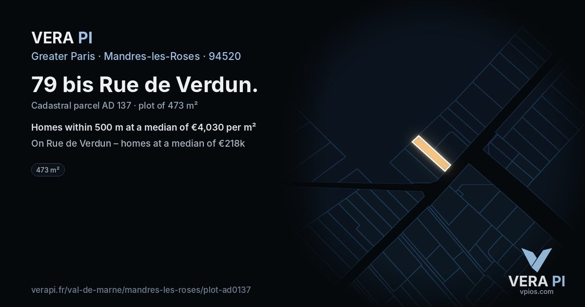 79 bis Rue de Verdun, Mandres-les-Roses at night – the plot lit, the parcels around coloured by the prices near them