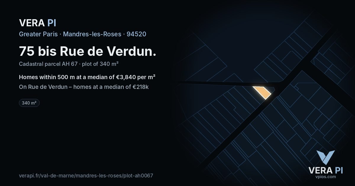 75 bis Rue de Verdun, Mandres-les-Roses at night – the plot lit, the parcels around coloured by the prices near them