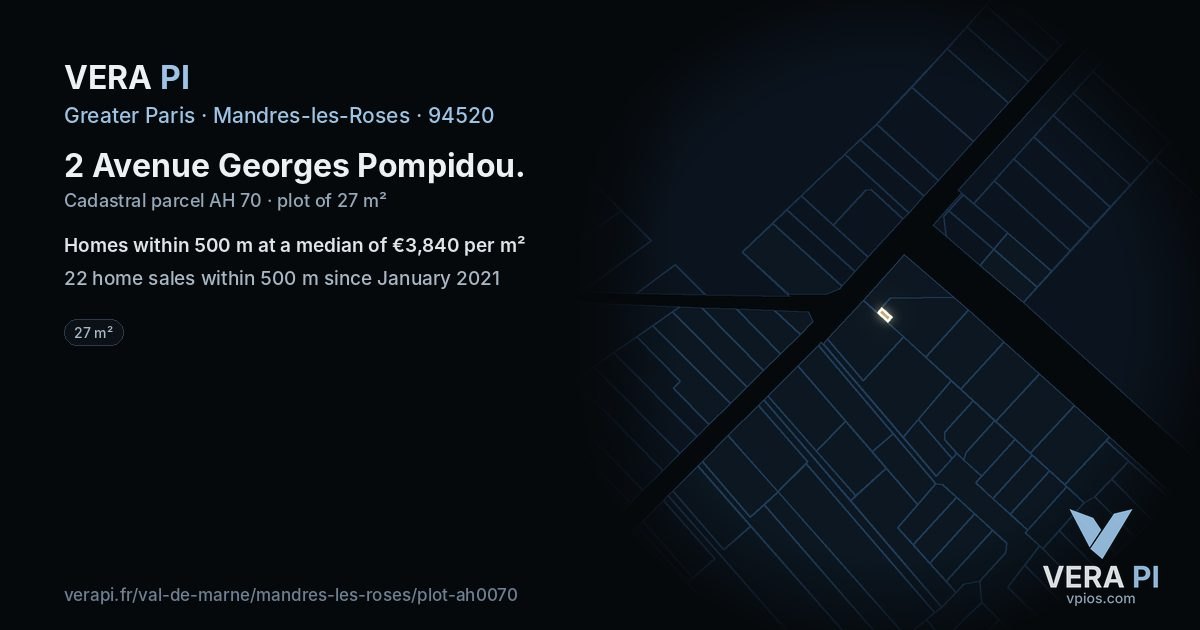 2 Avenue Georges Pompidou, Mandres-les-Roses at night – the plot lit, the parcels around coloured by the prices near them
